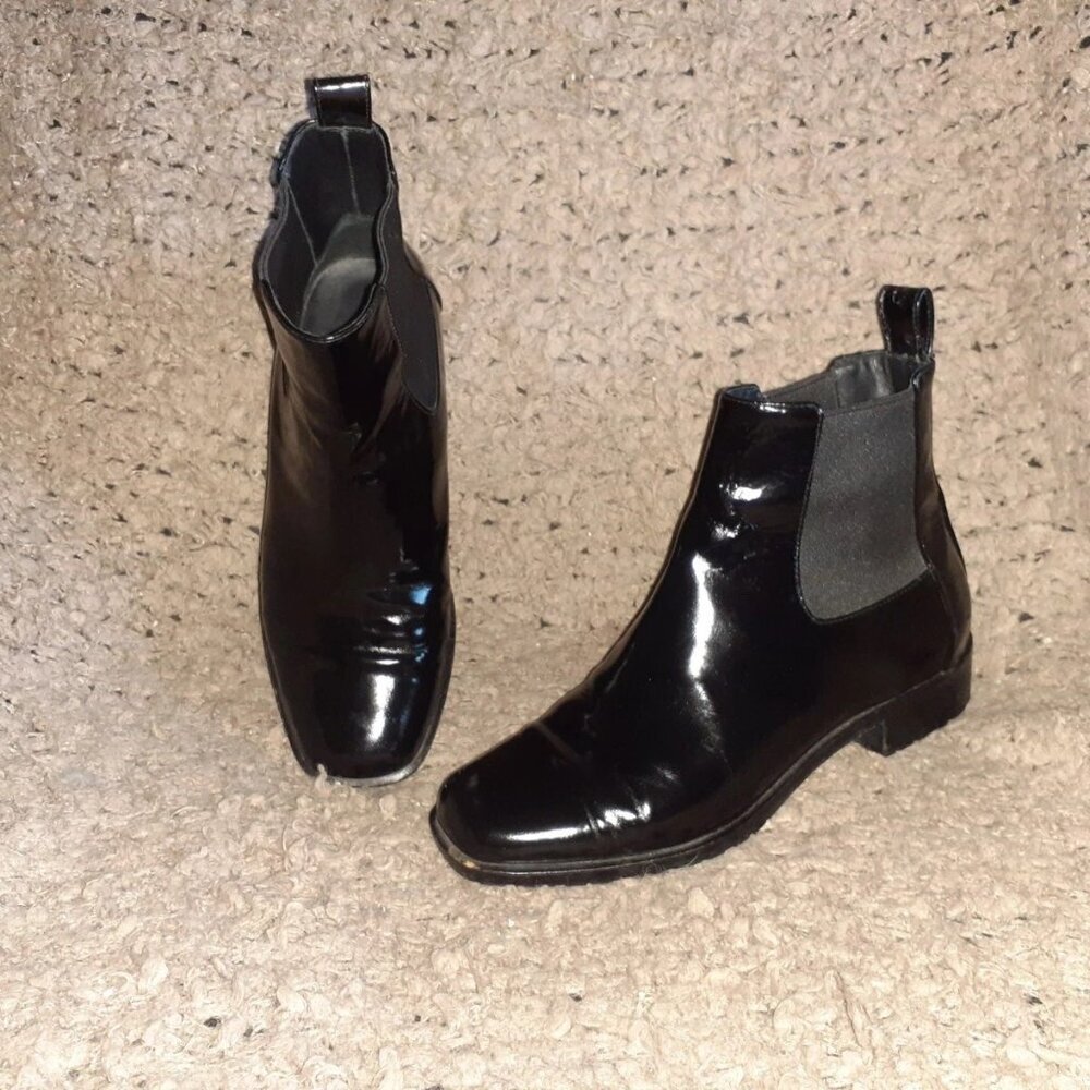 MAXMARA-Black Patent Leather Ankle Boots-Pull-On-Sz 36/6-Excellent